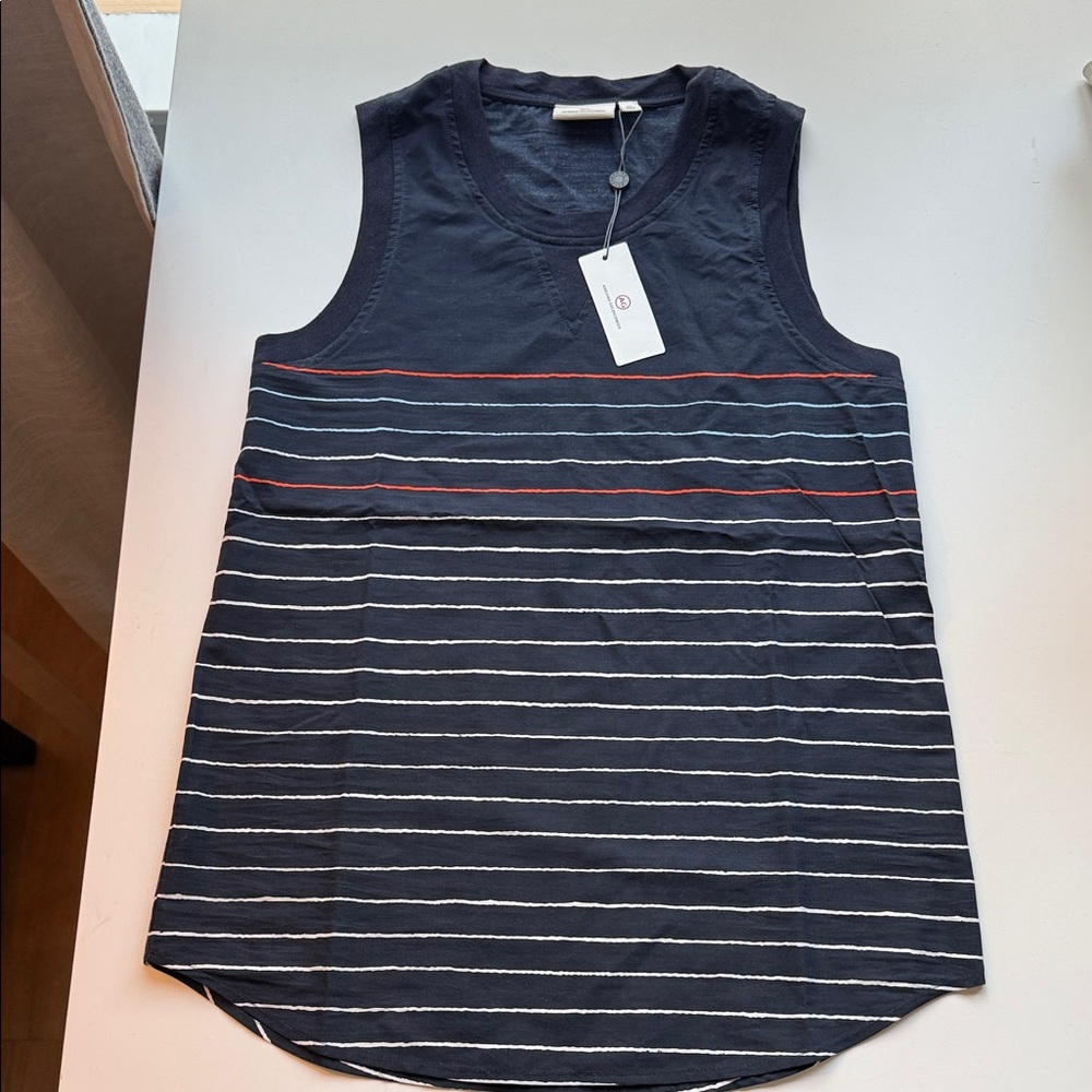 AG Adriano Goldschmied Navy Striped Tank Top